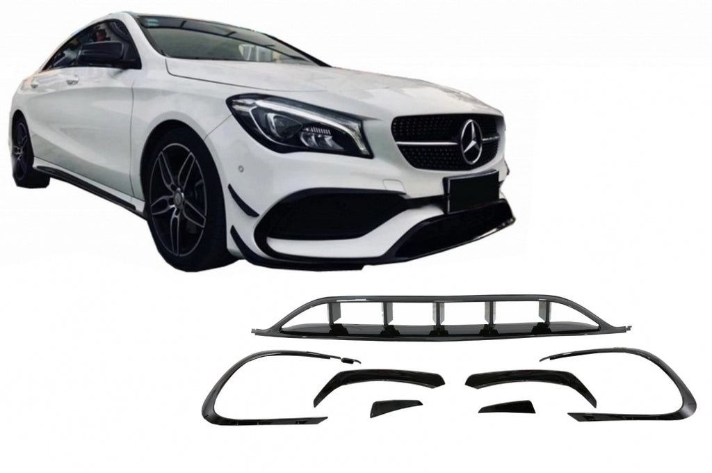 Kit di conversione aerodinamica per lip ed alette paraurti anteriore Mercedes CLA W117 Facelift (2016-2018) CLA45 Design Canards Nero Lucido