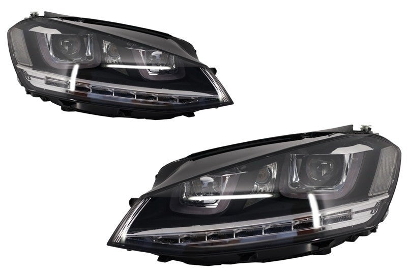 Fari Anteriori 3D LED DRL VW Golf 7 VII (2012-2017) Argento R-Line LED Flowing Dynamic Sequential Turning Lights