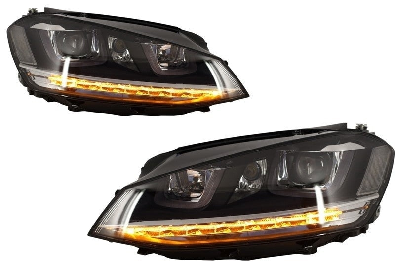 Fari Anteriori 3D LED DRL VW Golf 7 VII (2012-2017) Argento R-Line LED Flowing Dynamic Sequential Turning Lights