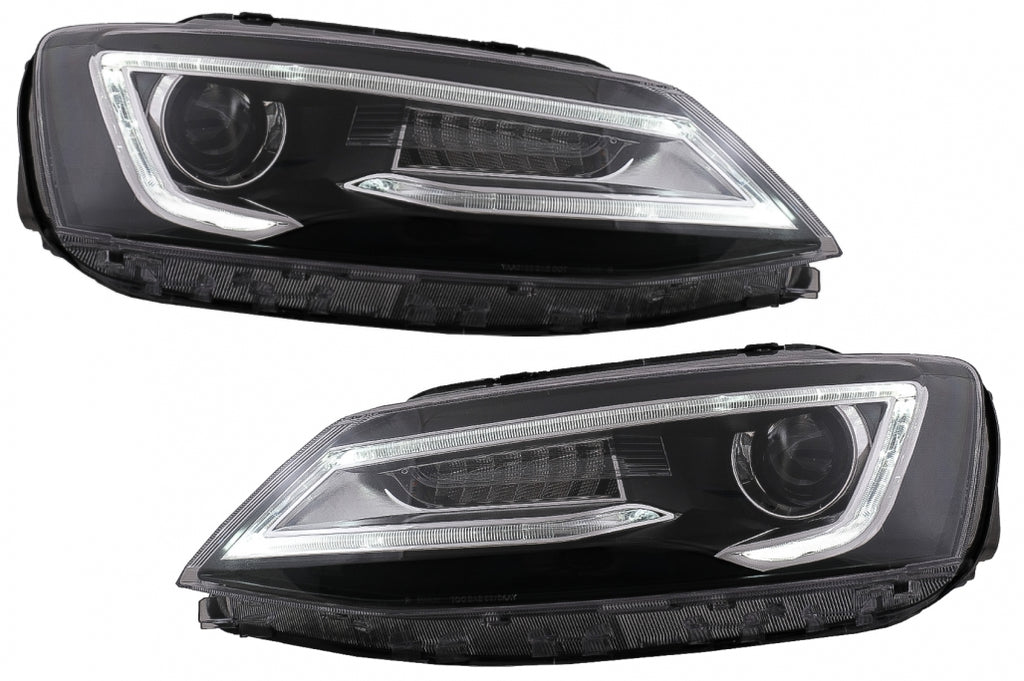 Fari Anteriori LED DRL Dual Beam Lens VW Jetta Mk6 VI (2011-2017) Guida a Destra Bi-Xenon Design con Freccia Sequenziales Nero Housing