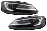 Fari Anteriori LED DRL Dual Beam Lens VW Jetta Mk6 VI (2011-2017) Guida a Destra Bi-Xenon Design con Freccia Sequenziales Nero Housing