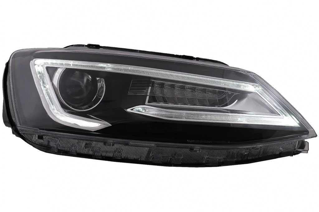 Fari Anteriori LED DRL Dual Beam Lens VW Jetta Mk6 VI (2011-2017) Guida a Destra Bi-Xenon Design con Freccia Sequenziales Nero Housing