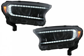 Fari Anteriori LED Light Bar Ford Ranger (2015-2020) LHD Full nero Housing with Sequential Dynamic Turning Lights