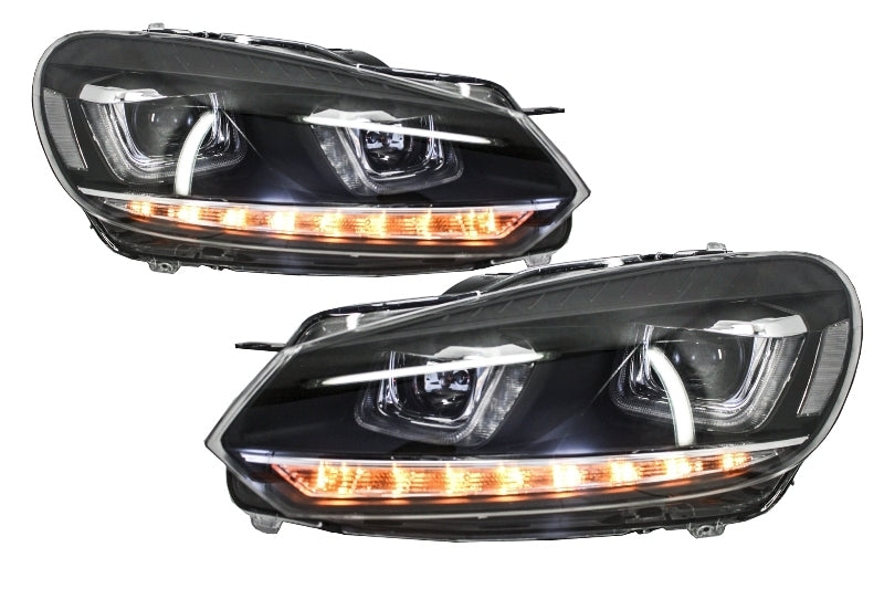 Fari Anteriori VW Golf MK6 VI (2008-2013) Golf 7 3D LED DRL U-Design LED Flowing Turning Light Chrome