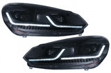 LED Fari Anteriori VW Golf 6 (2008-2013) with Facelift G7.5 Look nero Flowing Dynamic Sequential Turning Lights LHD