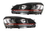 RHD Fari Anteriori VW Golf 6 VI (2008-2013) Golf 7 3D LED DRL U-Design LED Flowing Turning Light Red Stripe