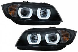 Fari Anteriori U-LED 3D  Halogeni BMW Serie 3 E90 Limousine E91 Touring (03.2005-08.2008) Guida a Sinistra Nero