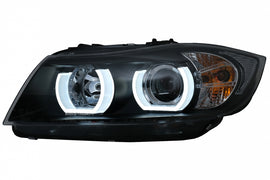 Fari Anteriori U-LED 3D  Halogeni BMW Serie 3 E90 Limousine E91 Touring (03.2005-08.2008) Guida a Sinistra Nero