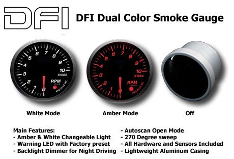 DFI Amber/White Smoke Lens Gauge 52mm - Tachimetro Ripetizioni per Minuto