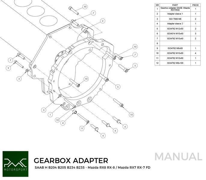 Piastra adattatore cambio - SAAB H B204 B205 B234 B235 Mazda RX-7 Mazda RX-8
