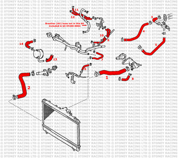 Toyota Celica GT4 ST205 Kit tubi silicone coolant