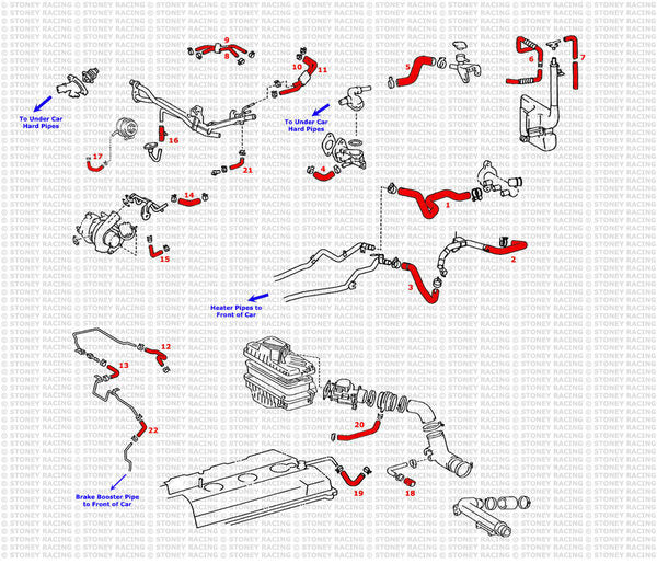 Toyota MR2 SW20 Turbo Rev1-2 Kit tubi silicone Ancillary Coolant & Breather